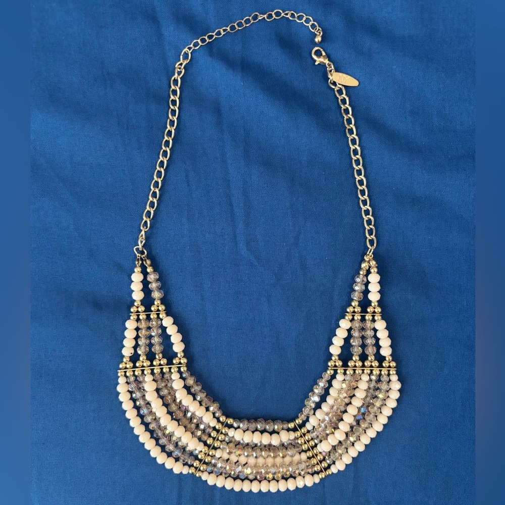 Elegant Gold and Cream Beaded Necklace